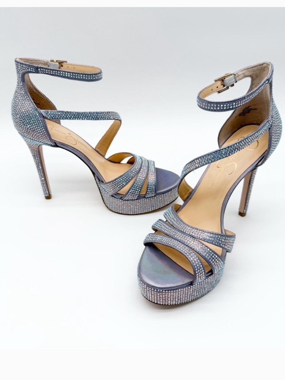 Jessica simpson Women's Iridescent Crystal Platform Ankle-Strap Sandals